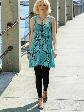 Jera Open Knit Top/Vest Women's Size S/XS? Blue Floral Boho Hippie